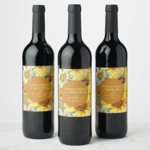 Terracotta Sunflowers Wildflowers Wedding Wine Label
