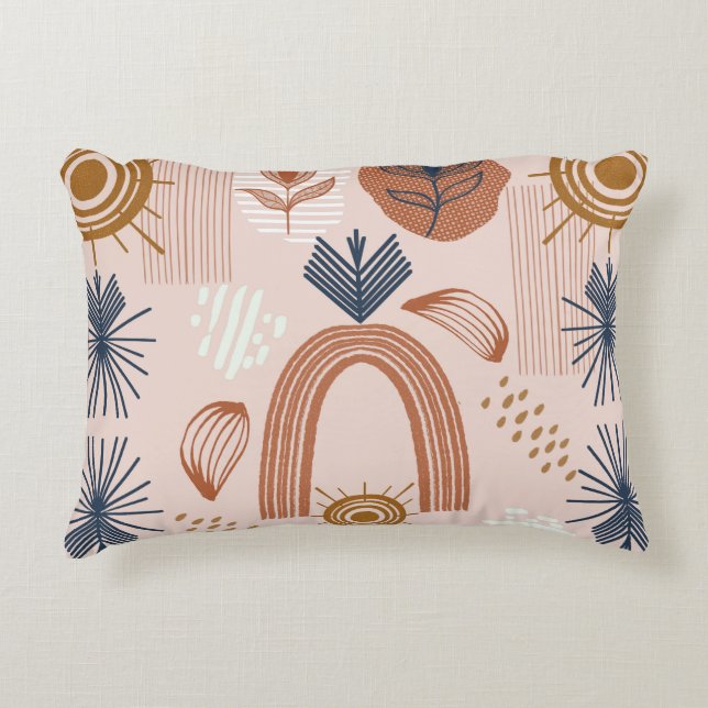 Terracotta Sunrise: Boho Harmony, Blush Pink Decorative Cushion (Front)