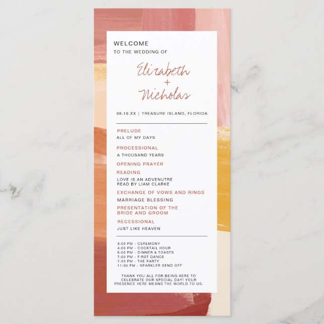 Terracotta Sunrise | Wedding Program Menu (Front)