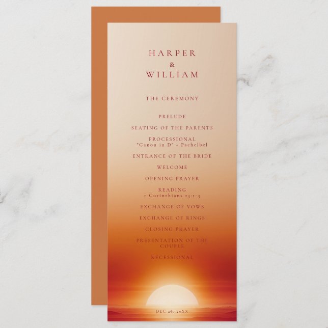Terracotta sunset wedding ceremony program invitation (Front/Back)