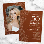 Terracotta Surprise Photo 50th Birthday Invitation<br><div class="desc">Terracotta burnt orange surprise 50th birthday party invitation with your photo on the back of the card. Floral boho yet modern design featuring botanical accents and typography script font. Elegant trendy invite card perfect for a stylish female surprise bday celebration. Can be customised to any age. Printed Zazzle invitations or...</div>