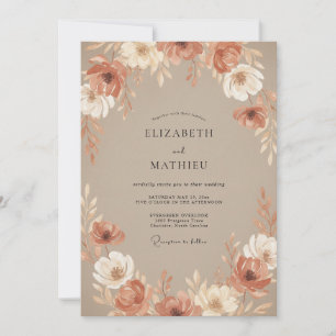 Terracotta Taupe Muted Floral Wedding Invitation
