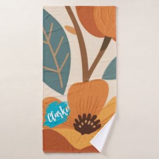 Terracotta & Teal Autumn pattern Bath Towel