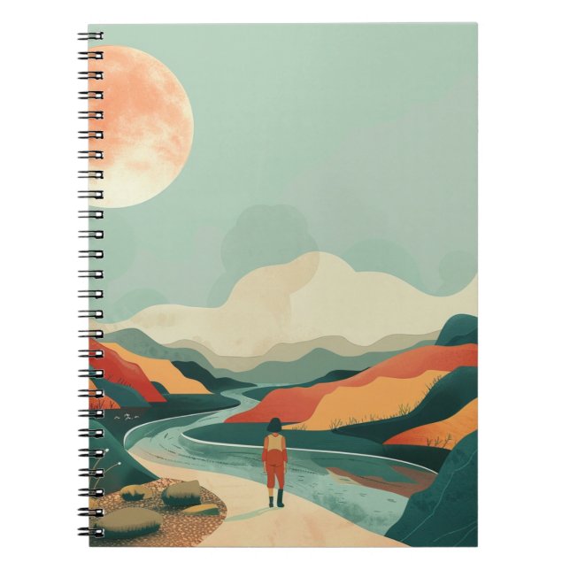 Terracotta Teal Boho River Mountain Journey Notebook (Front)
