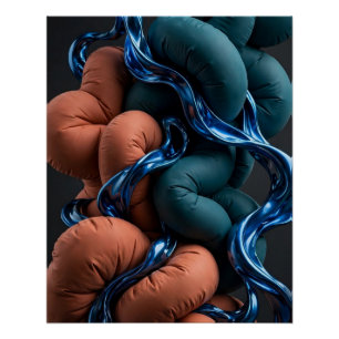 Terracotta Teal Flow - Colourful Vertical 3D Abstr Poster