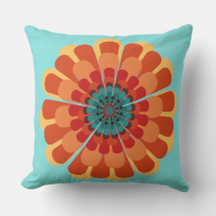 Terracotta & Teal Flower Outdoor Cushion