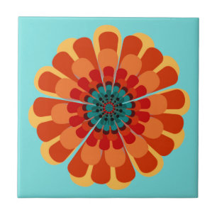 Terracotta & Teal Flower Tile