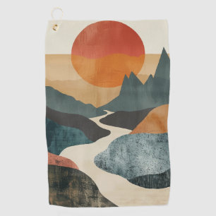 Terracotta Teal Mountain Sunset River Landscape Golf Towel
