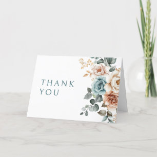 Terracotta Teal Neutral Watercolor floral wedding Thank You Card
