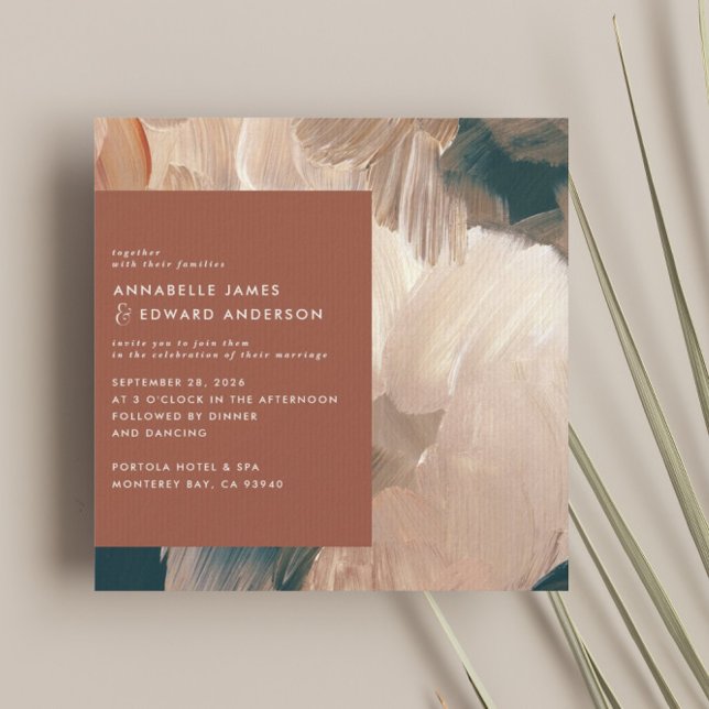 Terracotta teal painterly modern stylish wedding save the date (Creator Uploaded)