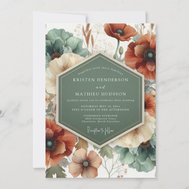 Terracotta Teal Painterly Wedding Invitation (Front)