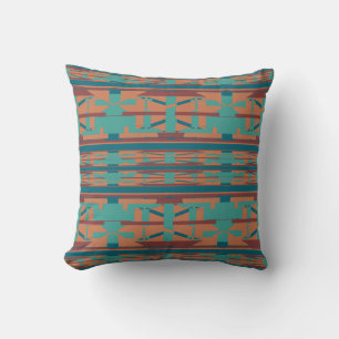Terracotta Teal Turquoise Southwest Look Mosaics Cushion
