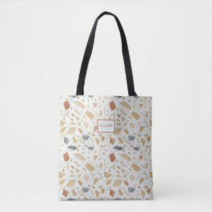 Terracotta Terrazo Modern Abstract w Monogram Name Tote Bag
