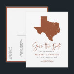 Terracotta Texas State Map QR Code Save the Date Announcement Postcard<br><div class="desc">Invite your guests to your Texas wedding with this QR Code Save the Date Postcard, showcasing a sleek silhouette of the Lone Star State. Perfect for couples hosting weddings in Texas, whether in vibrant cities like Austin, Dallas, or Houston, or a charming country or ranch setting, this modern design embodies...</div>