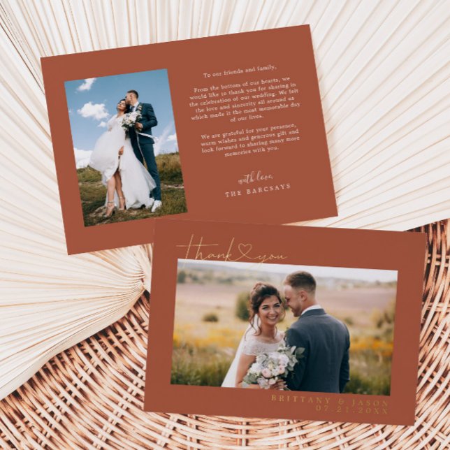 Terracotta Thank You Heart Script Wedding Card (Creator Uploaded)