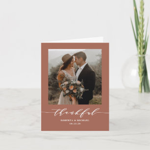 Terracotta Thankful Script Wedding Folded Thank You Card