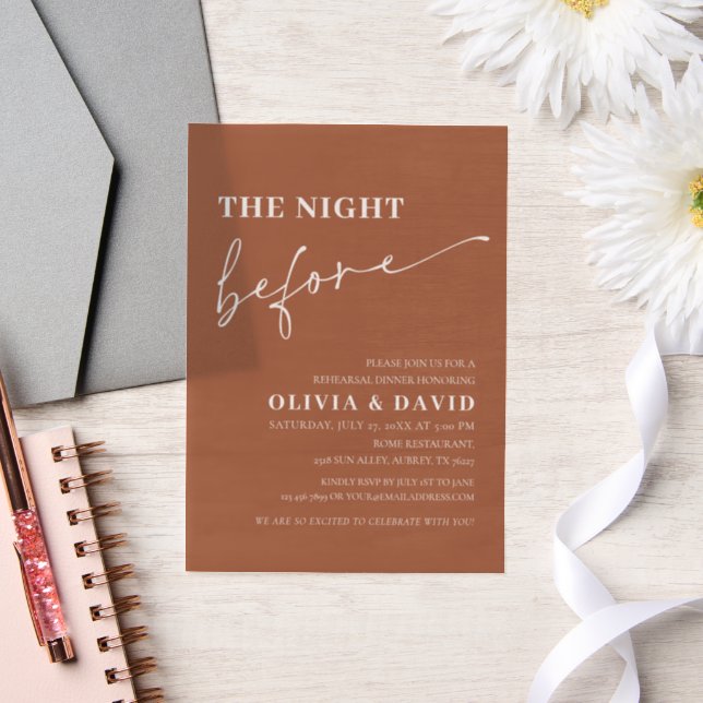 Terracotta The Night Before Rehearsal Dinner Vellum Invitations (Wedding)