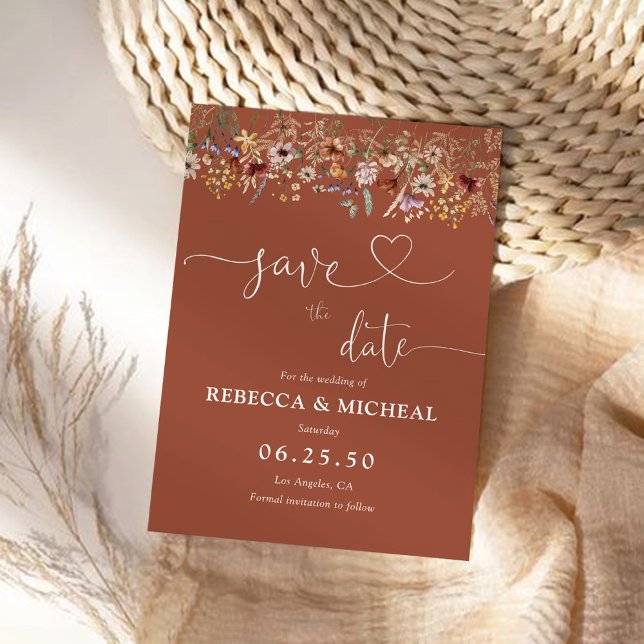 Terracotta Tiny Wildflower Save The Date Card (Creator Uploaded)