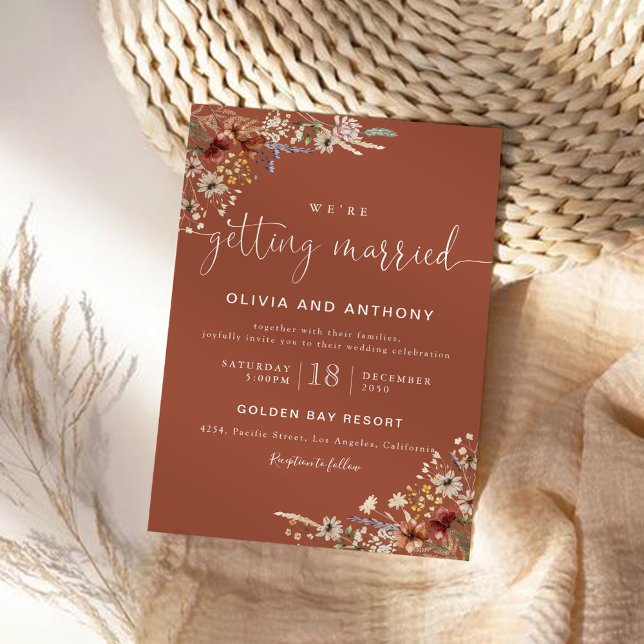 Terracotta Tiny Wildflower Wedding Ceremony Invitation (Creator Uploaded)