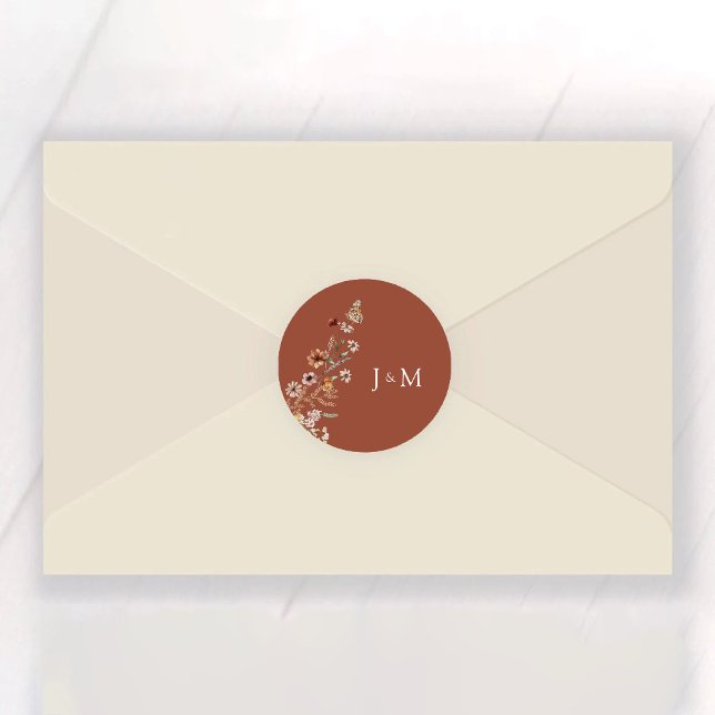 Terracotta Tiny Wildflower Wedding Classic Round Sticker (Creator Uploaded)