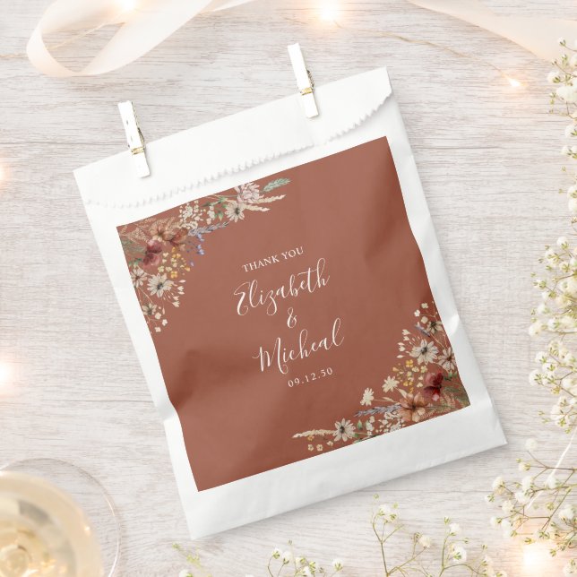 Terracotta Tiny Wildflower Wedding Favour Bags (Clipped)