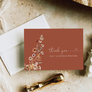 Terracotta Tiny Wildflower Wedding Flat  Thank You Card