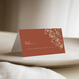 Terracotta Tiny Wildflower Wedding Folded Place Card