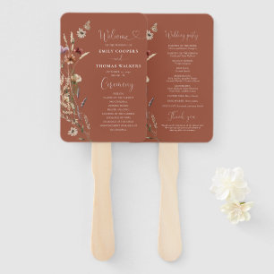 Terracotta Tiny Wildflower Wedding Program  Hand Fan