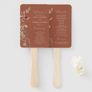 Terracotta Tiny Wildflower Wedding Program Hand Fan