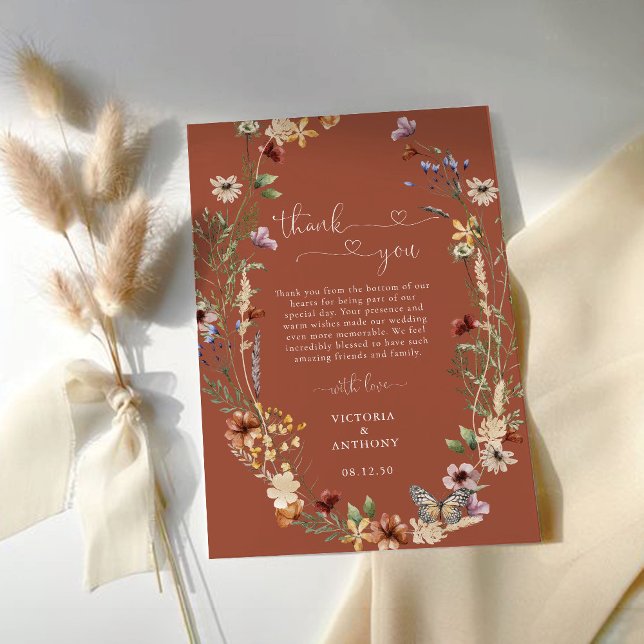Terracotta Tiny Wildflower Wedding Thank You Cards (Creator Uploaded)
