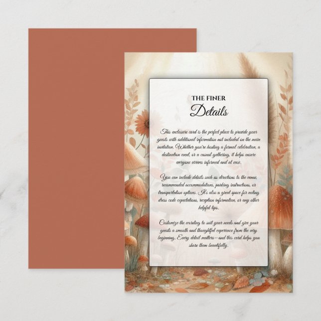 Terracotta Toadstool Woodland Magic Wedding Enclosure Card (Front/Back)