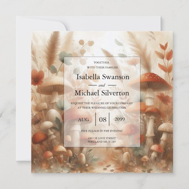 Terracotta Toadstool Woodland Magic Wedding Invitation (Front)