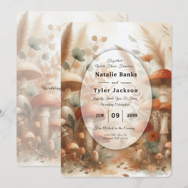 Terracotta Toadstool Woodland Magic Wedding Invitation (Front/Back)