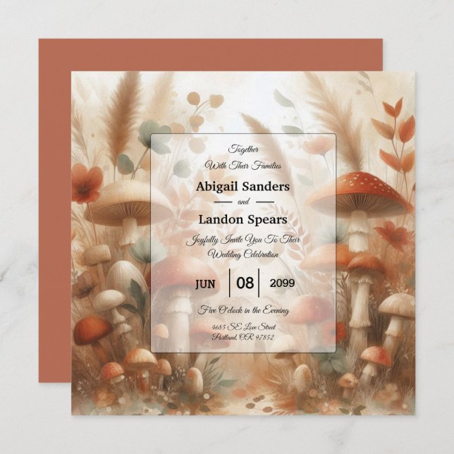 Terracotta Toadstool Woodland Magic Wedding Invitation (Front/Back)