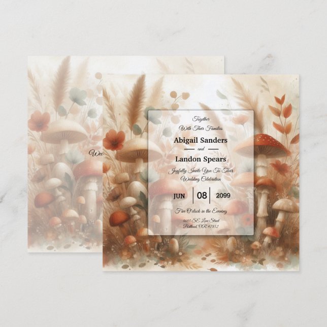 Terracotta Toadstool Woodland Magic Wedding Invitation (Front/Back)