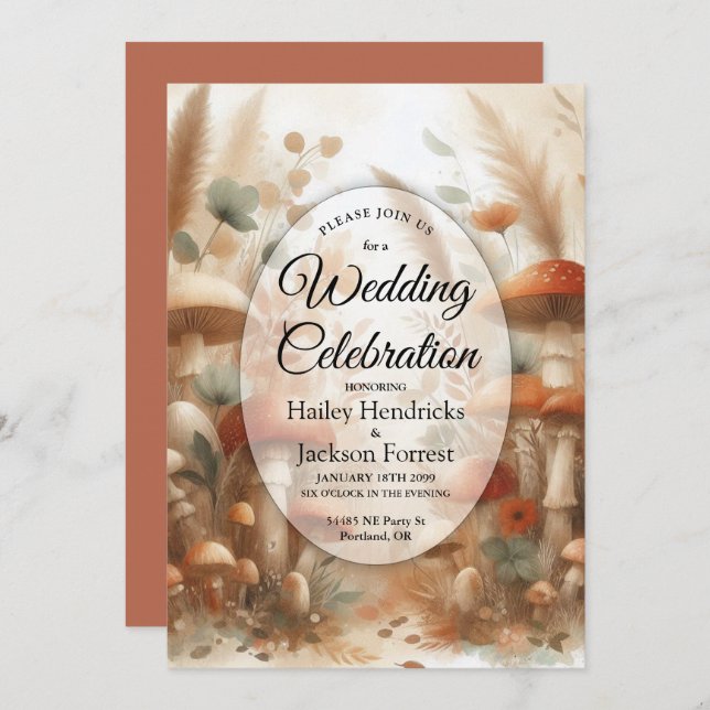 Terracotta Toadstool Woodland Magic Wedding Invitation (Front/Back)