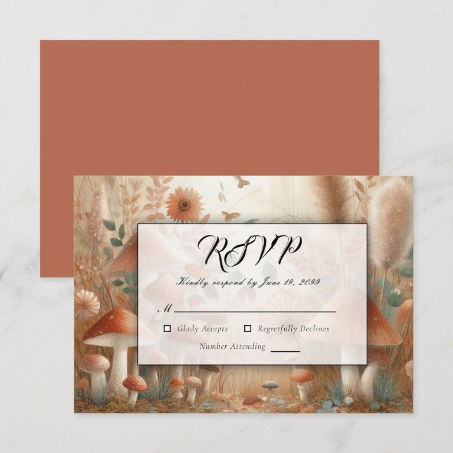 Terracotta Toadstool Woodland Magic Wedding RSVP Card (Front/Back)