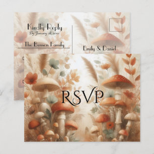Terracotta Toadstool Woodland Magic Wedding RSVP Invitation Postcard