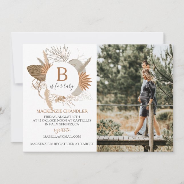 Terracotta Tropical Boho B is for Baby Photo Invitation (Front)