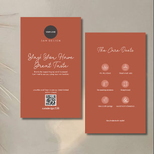 Terracotta Tumbler Care Card with QR Code and Logo