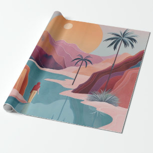 Terracotta Turquoise Celestial Oasis Landscape Wrapping Paper