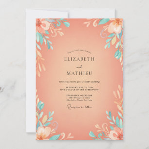 Terracotta Turquoise Leafy Wedding Invitation