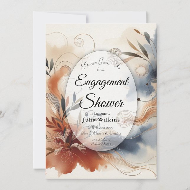  Terracotta Twilight and Navy Blooms Engagement  Invitation (Front)