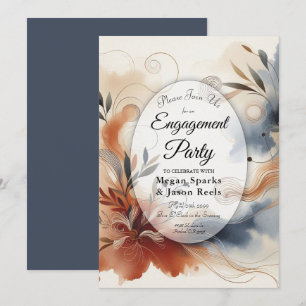 Terracotta Twilight and Navy Blooms Engagement Invitation