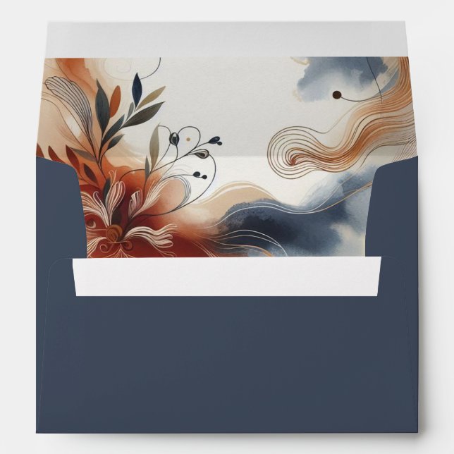Terracotta Twilight and Navy Blooms Wedding Envelope (Back (Bottom))