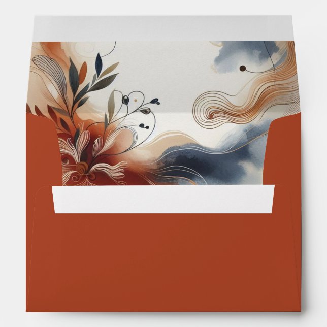 Terracotta Twilight and Navy Blooms Wedding Envelope (Back (Bottom))