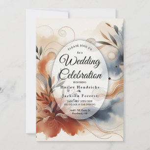 Terracotta Twilight and Navy Blooms Wedding Invitation
