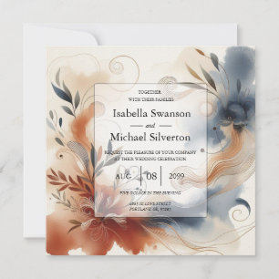 Terracotta Twilight and Navy Blooms Wedding Invitation