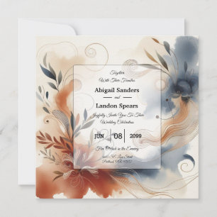 Terracotta Twilight and Navy Blooms Wedding Invitation