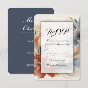 Terracotta Twilight and Navy Blooms Wedding RSVP Card